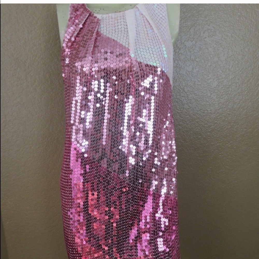 Bebe Ombré Pink Sequin Dress with Open Back
